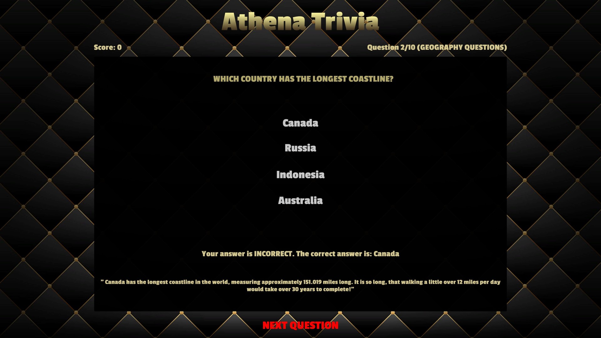 Athena Trivia screenshot 1