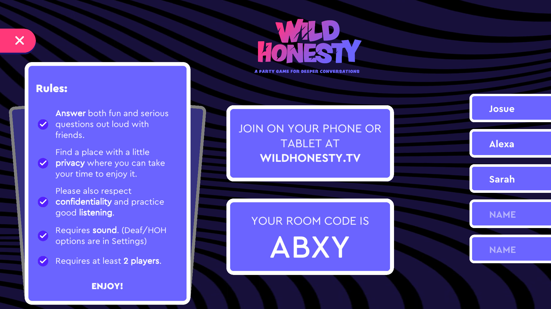 Wild Honesty: A party game for deeper conversations screenshot 1