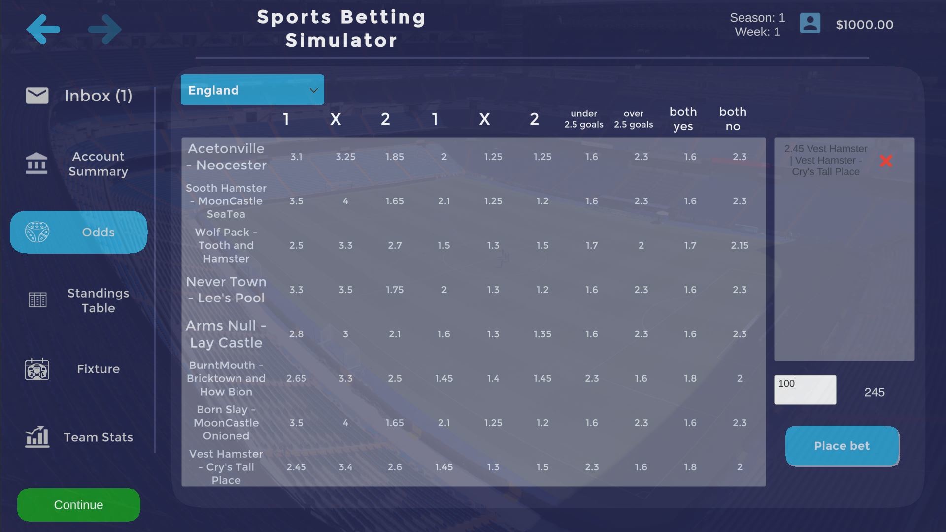 Sports Betting Simulator screenshot 2
