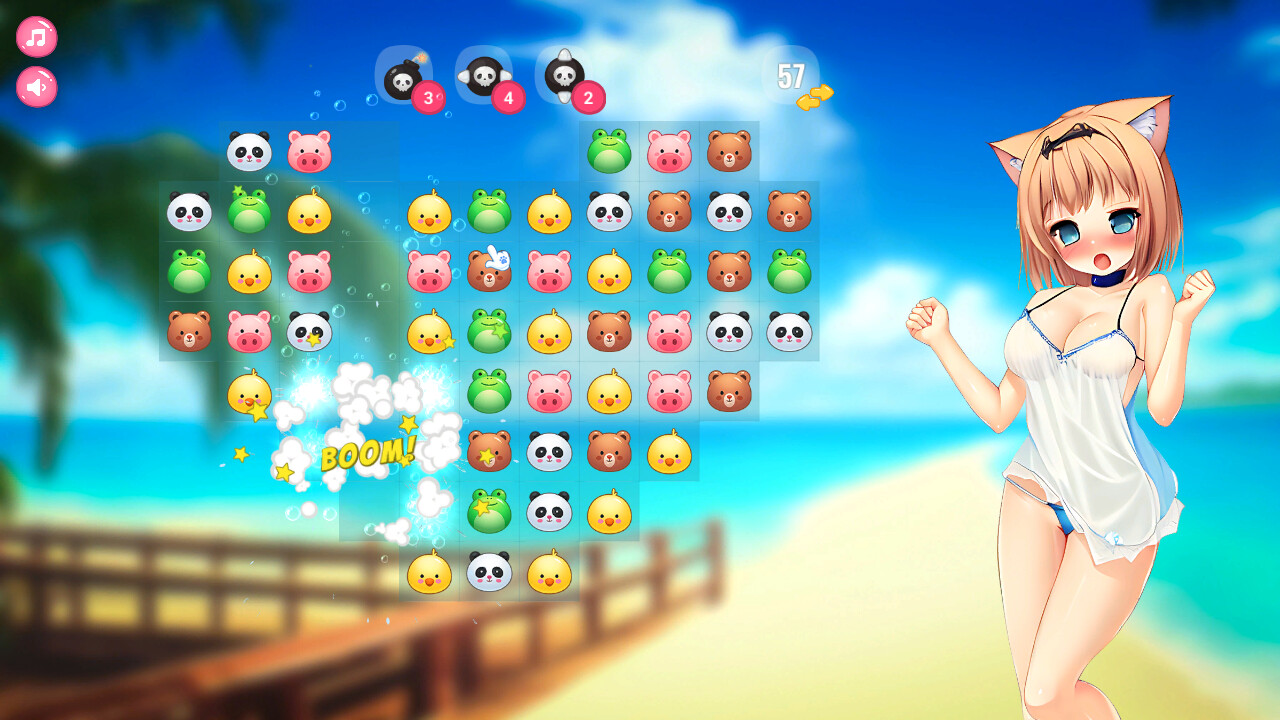 Neko Hentai Girl: Beach Match-3 screenshot 1