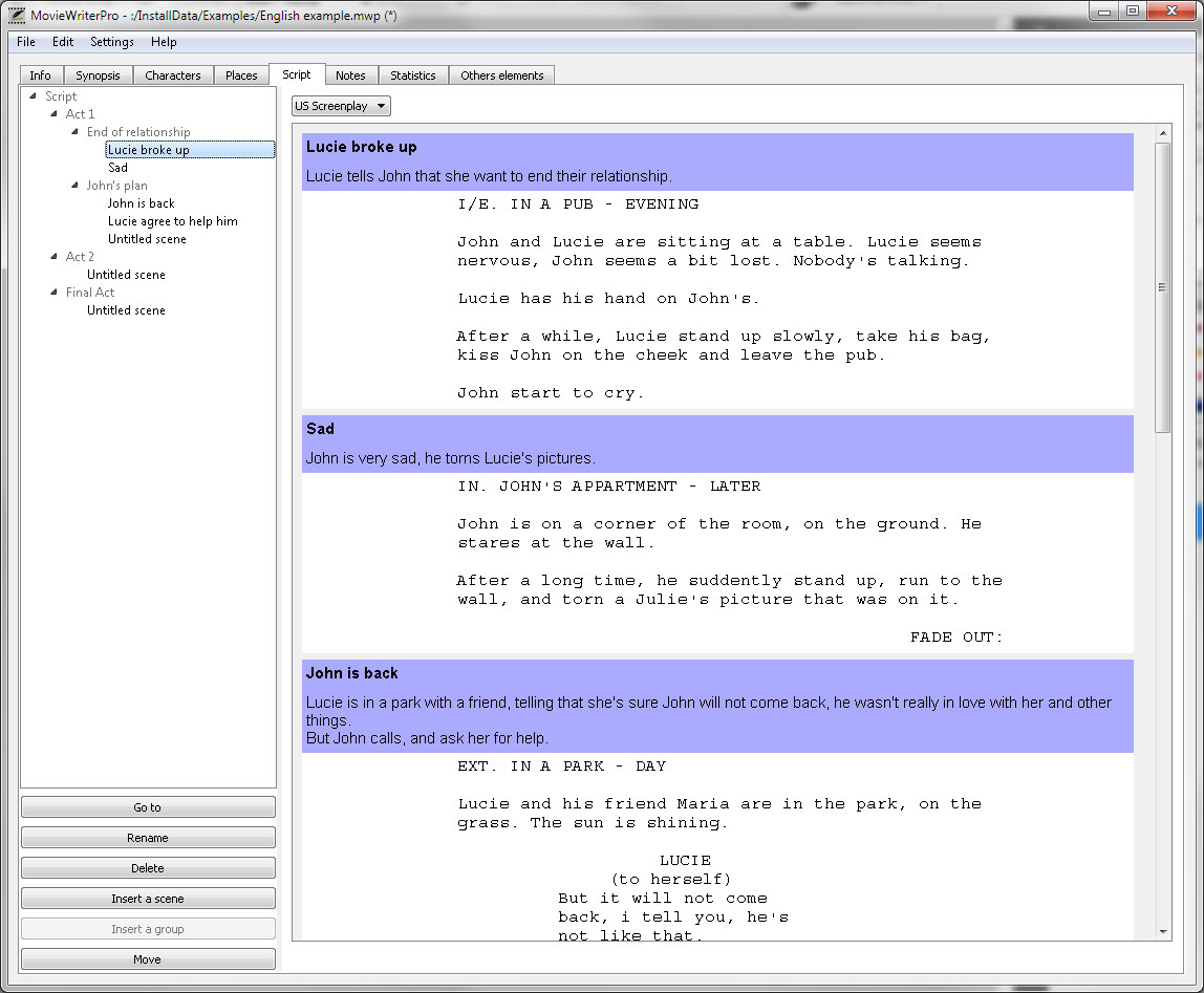 MovieWriterPro screenshot 1