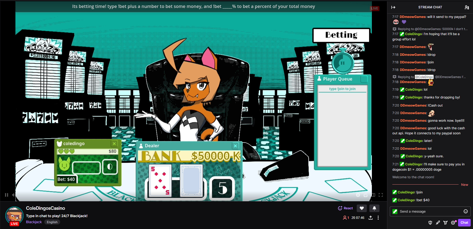 Cole Dingo's Vtuber Blackjack screenshot 6