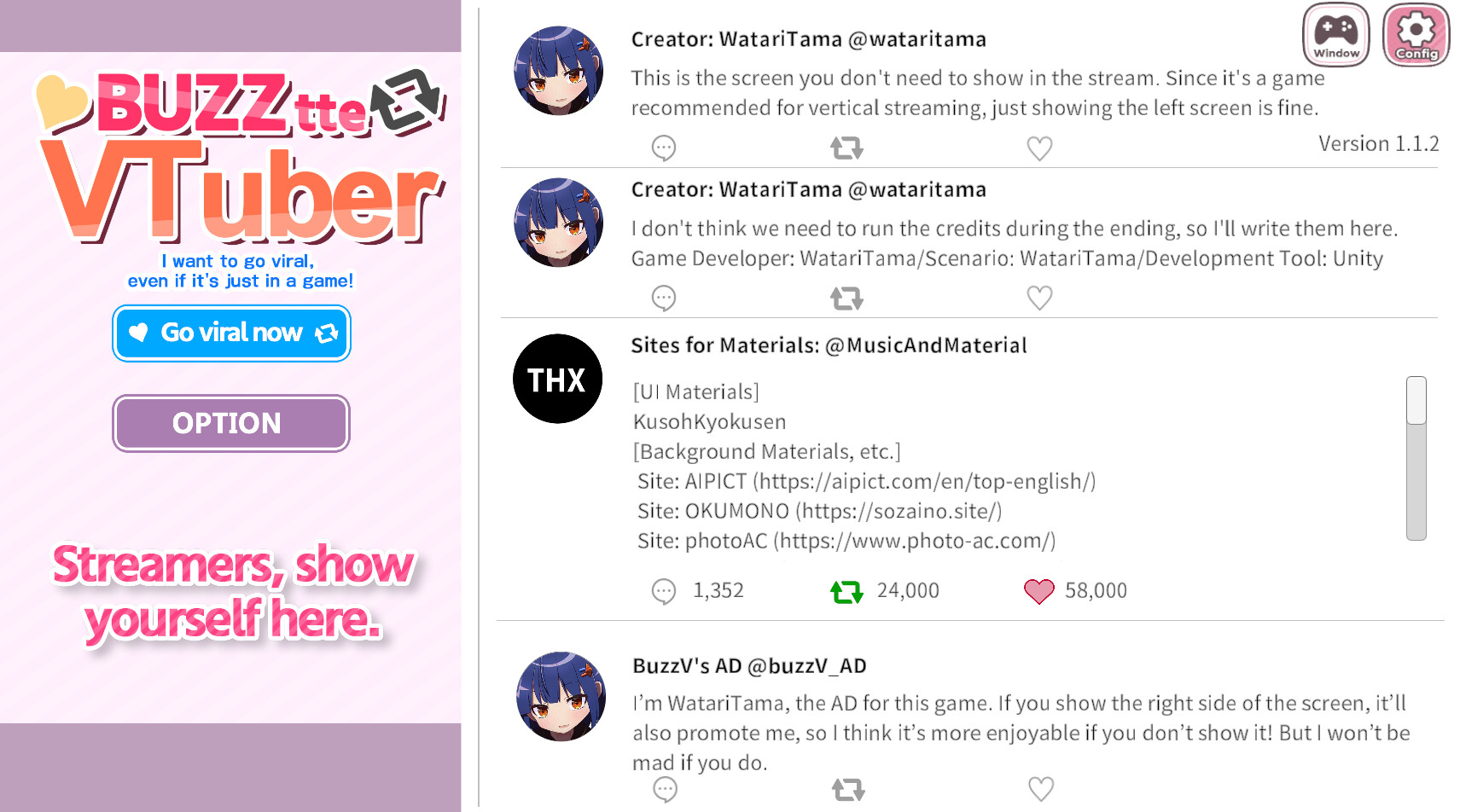 バズってVTuber ゲームでいいから万バズしたい！(BUZZtte VTuber-I want to go viral, even if it's just in a game!) screenshot 2