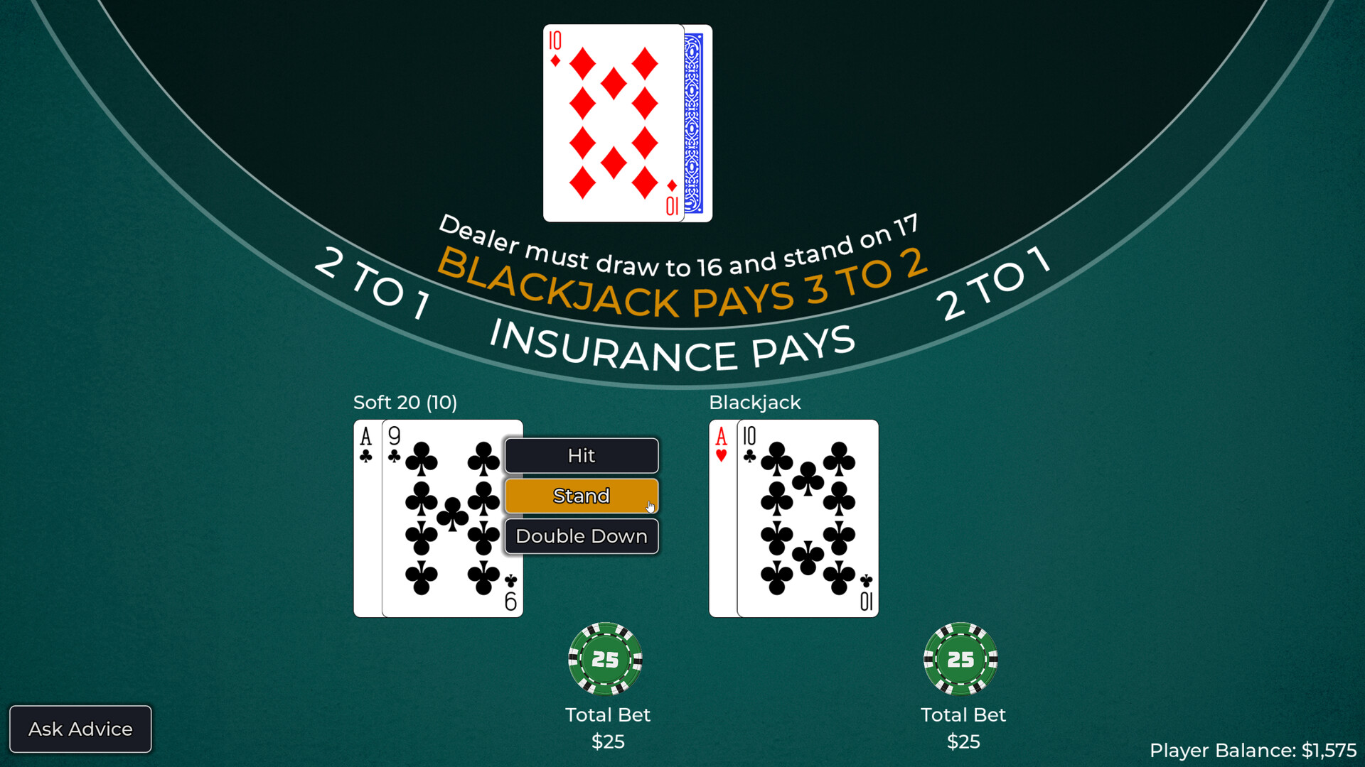 Player vs. Dealer Blackjack screenshot 9