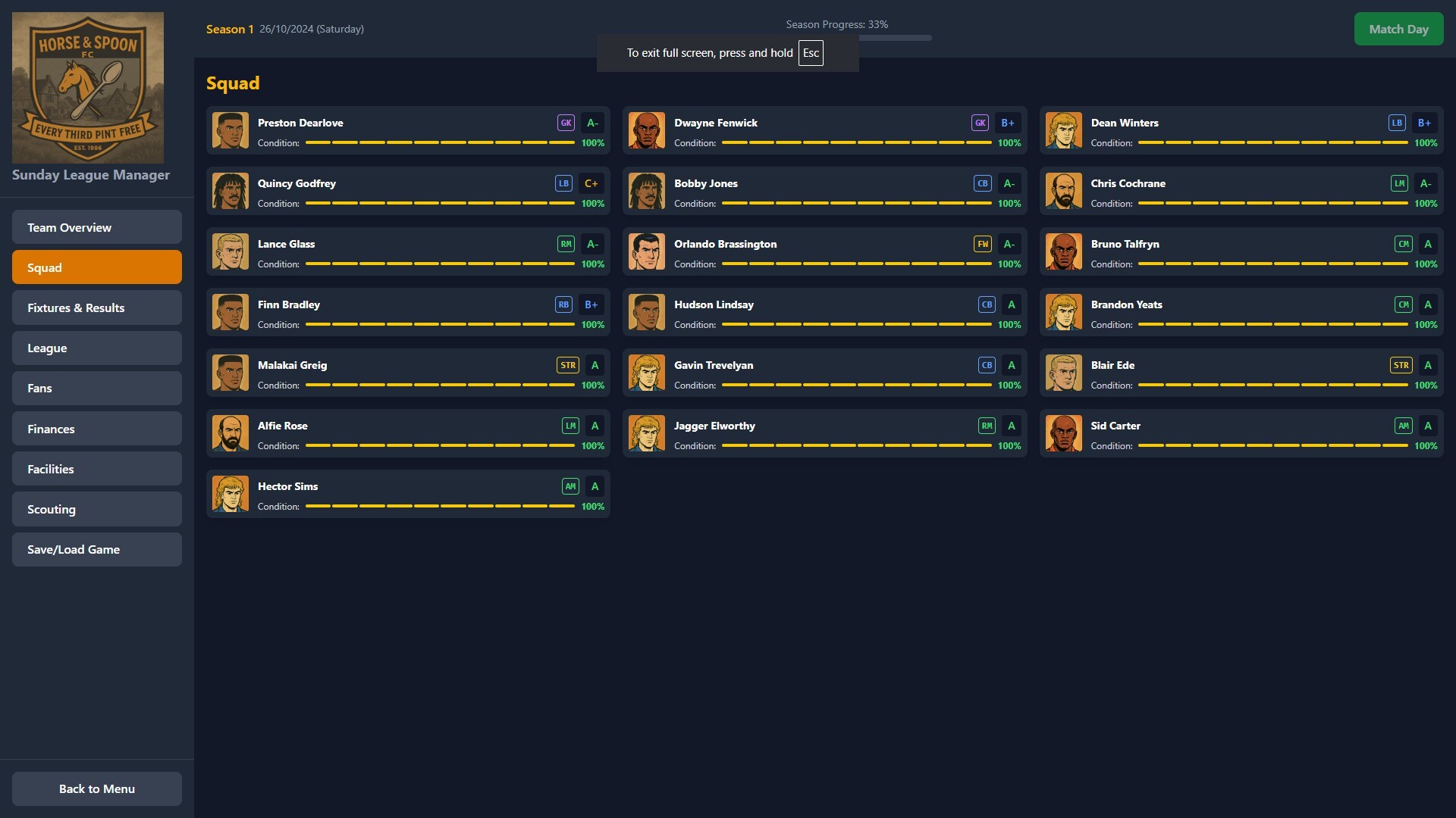 Sunday League Manager: Horse and Spoon screenshot 1