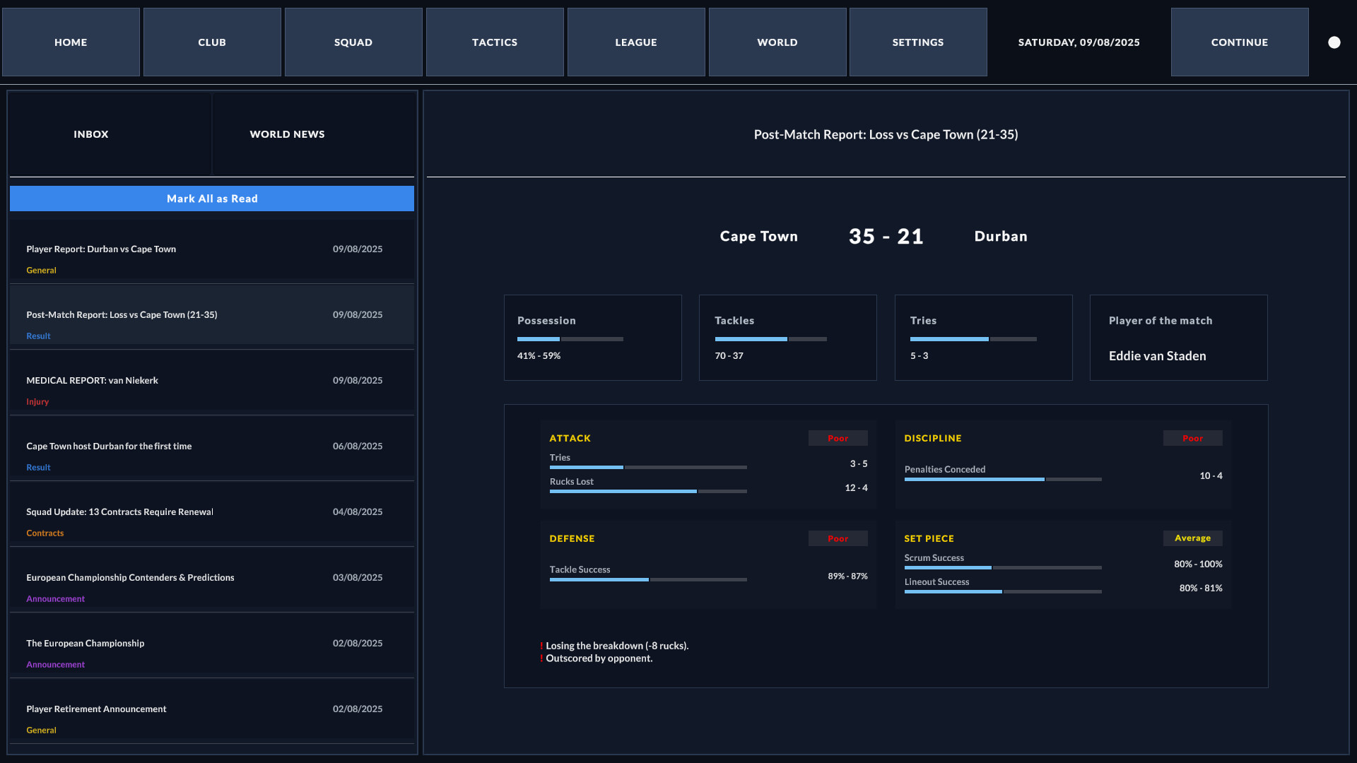 Rugby Career Manager screenshot 1