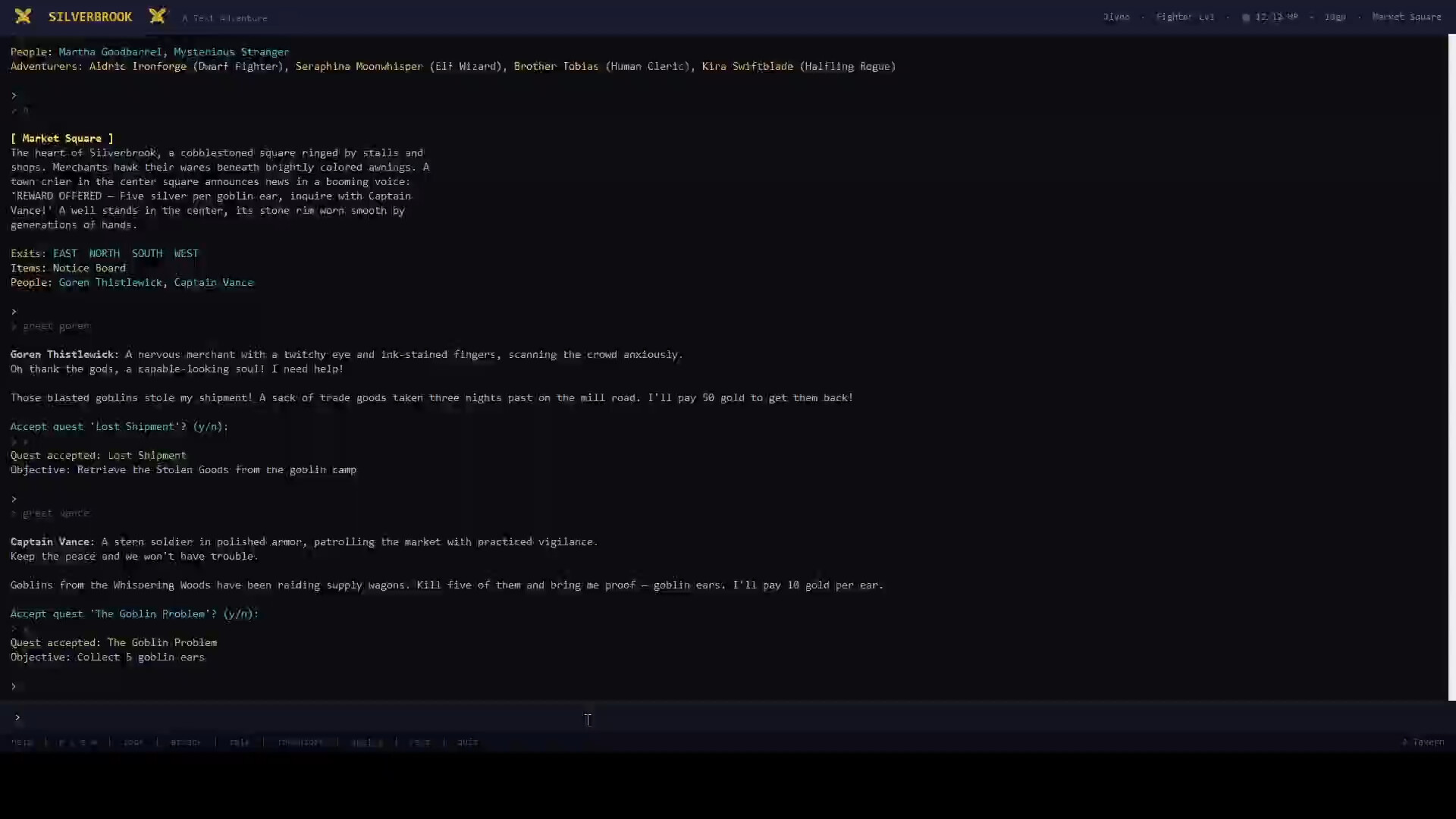 Silverbrook: a Text-Based RPG screenshot 2