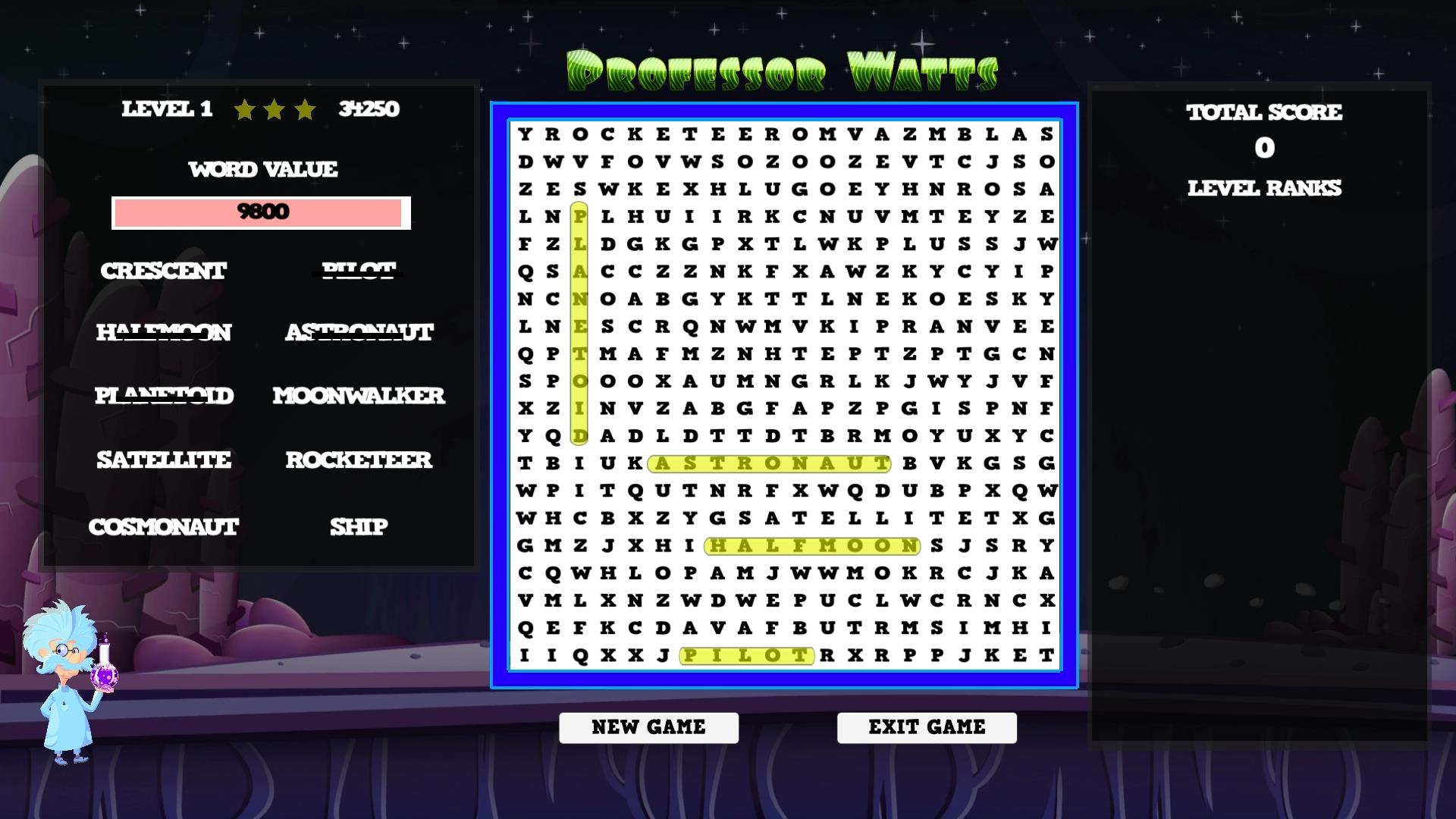 Professor Watts Word Search: Space Voyage screenshot 2